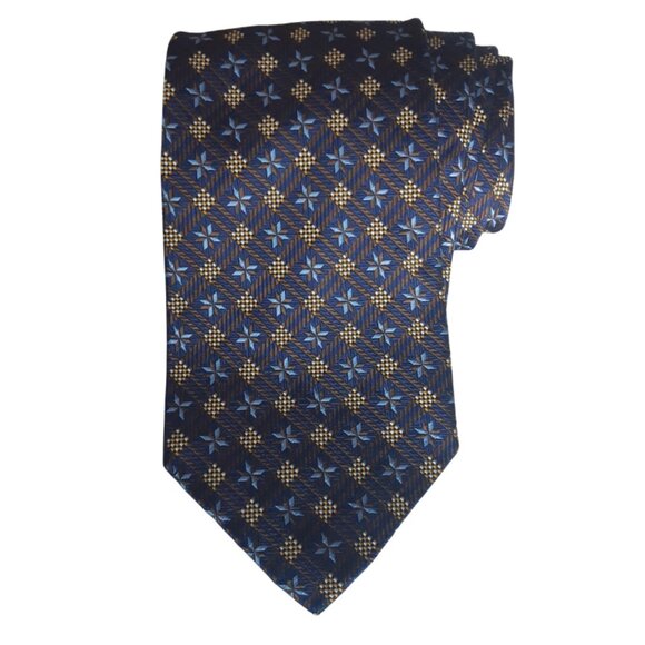 Valentino Cravatte 4" Navy Blue Patterned 100% Silk Men's Neck Tie - Picture 1 of 10